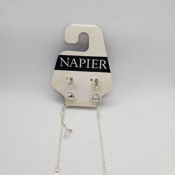 NWT Napier Silver Rhinestone Necklace & Earrings Set - Picture 3 of 3